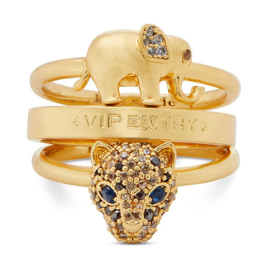 Gold-Tone 3-Pc. Set Crystal Elephant & Tiger Stack Rings