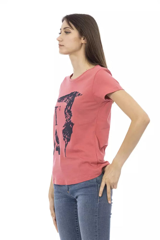 Trussardi Action Chic Pink Cotton-Blend Tee with Elegant Print