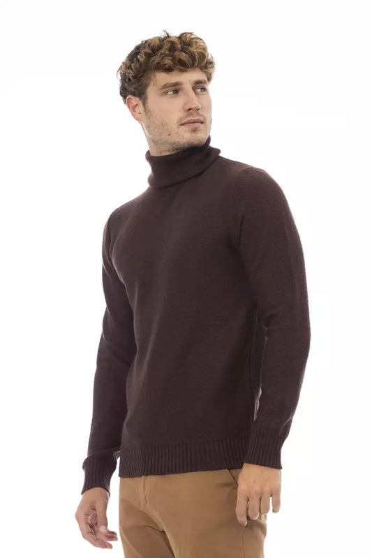 Alpha Studio Merino Wool Turtleneck Sweater - Elegant Brown