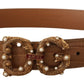 Dolce & Gabbana Brown Crocodile Pattern Leather Logo Amore  Belt