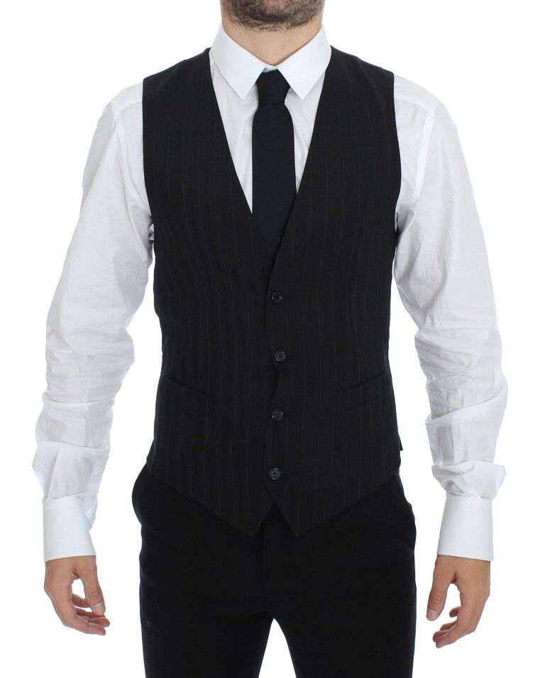 Dolce & Gabbana Black Striped Stretch Dress Vest Gilet