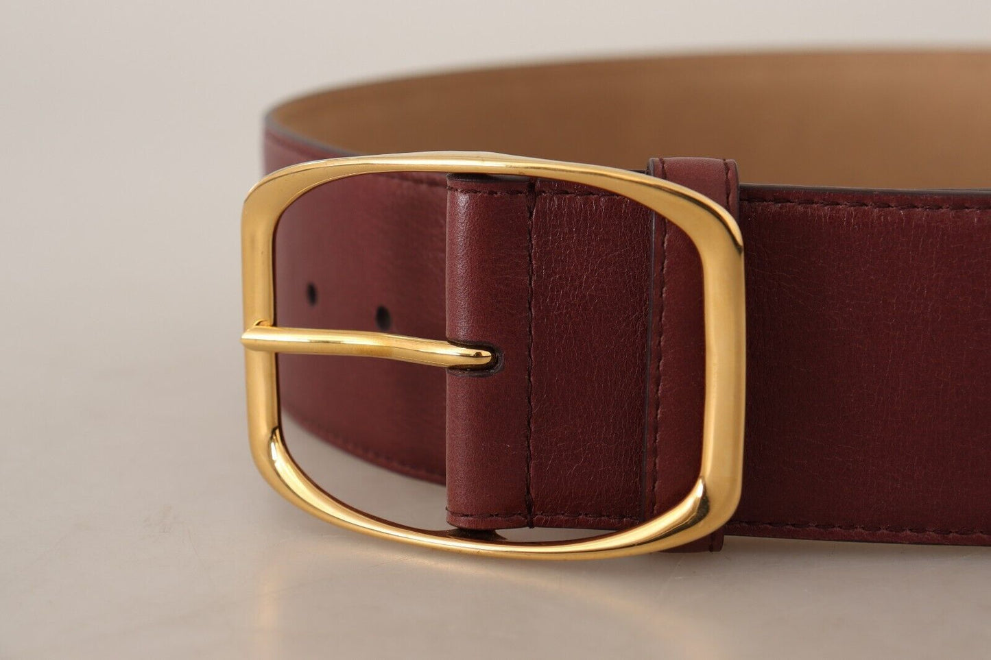 Dolce & Gabbana Maroon Leather Gold Metal Square Buckle Belt