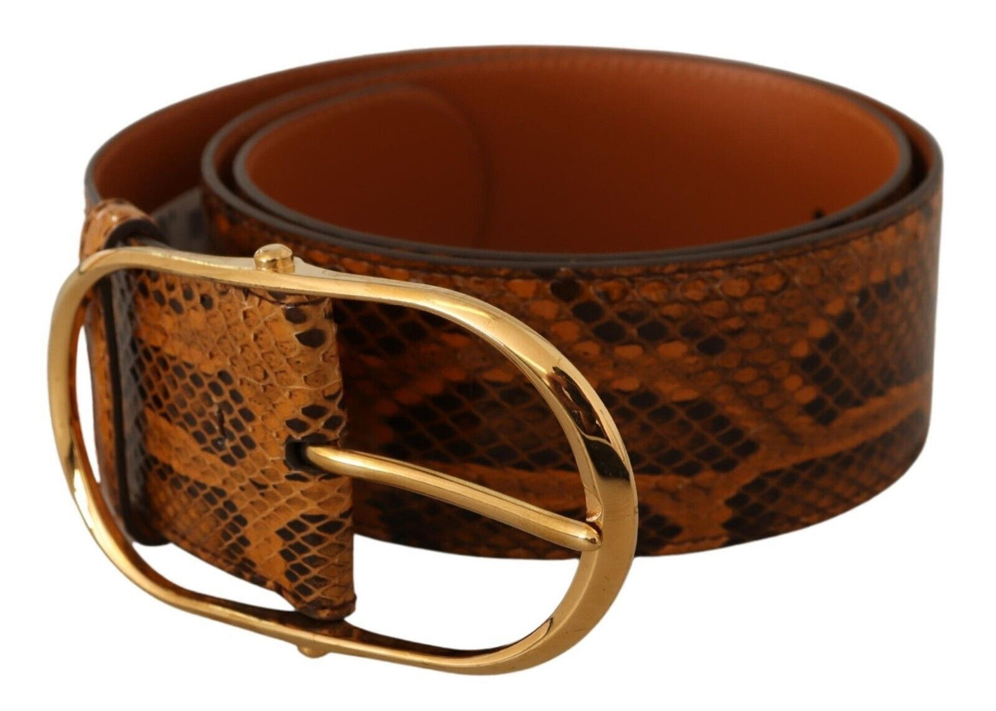 Dolce & Gabbana Brown Exotic Leather Gold Oval Buckle Belt