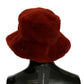Dolce & Gabbana Red Bordeaux Fur Wide Brim Bucket  Hat