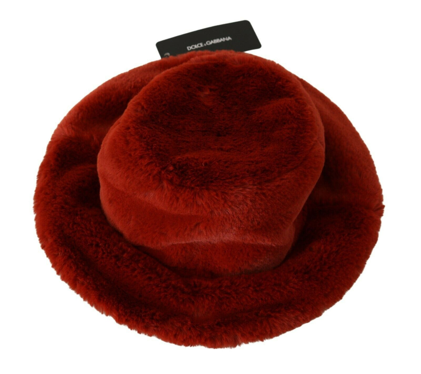 Dolce & Gabbana Red Bordeaux Fur Wide Brim Bucket  Hat