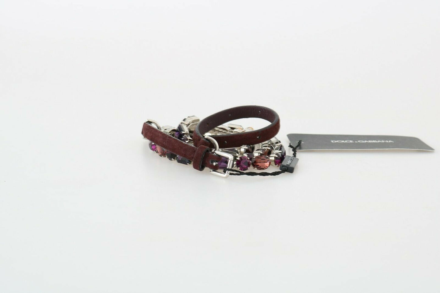 Dolce & Gabbana Brown Leather Purple Crystal Chain Belt
