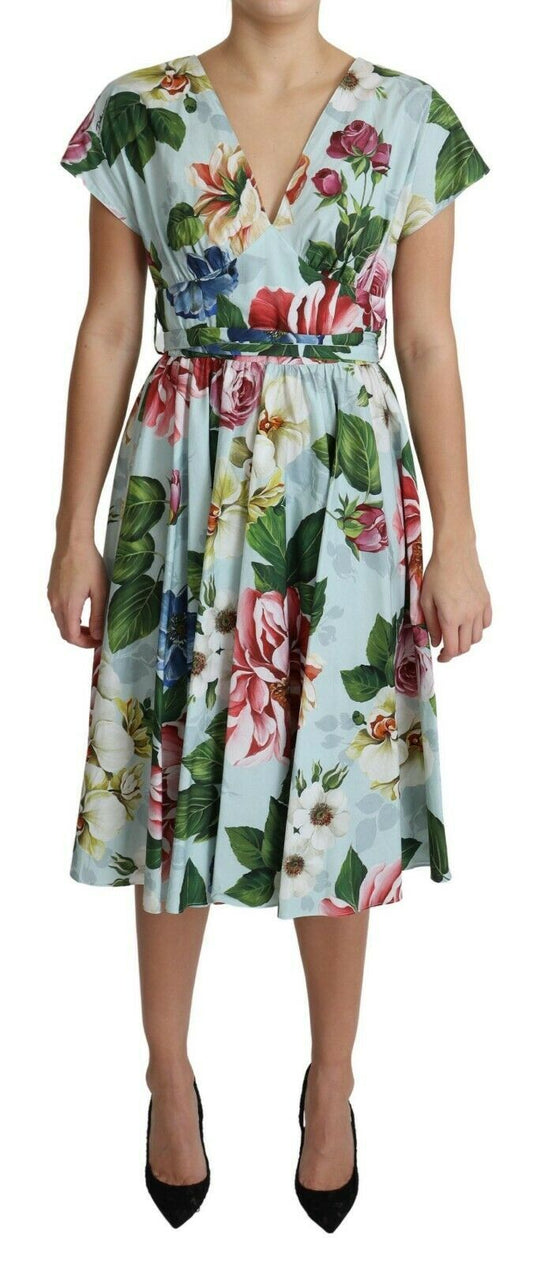 Dolce & Gabbana Floral Elegance V-Neck Cotton Dress